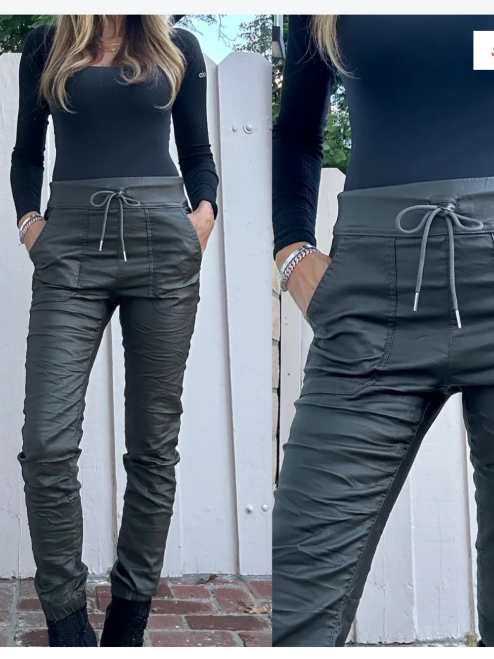 BEVY FLOG TALI DRAWSTRING JOGGER PANTS VEGAN GREEN 28